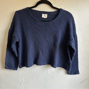 Sundry Navy Cropped Sweater Minimalist Coastal Grandma Clean Girl Boxy Sz XS